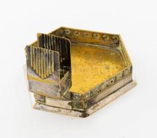 Szecessziós ezüstözött réz gyufatartó, jelzett, kopással, 10x8 cm
