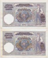 Szerbia / Német megszállás 1941. 100D (3x) jugoszláv bankjegyre nyomva T:II Serbia / German occupati...
