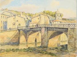 Alorain jelzéssel: Bédarieux, városrészlet a híddal. Akvarell, papír. 22,5x29,5 cm