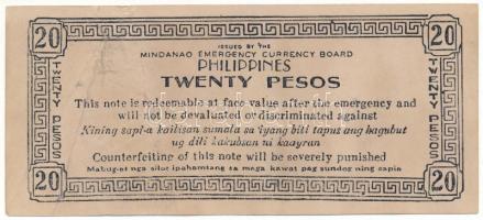 Fülöp-Szigetek / Mindanao 1944. 20P "RA5 4355" helyi pénz / szükségpénz T:F, szép papír
P...