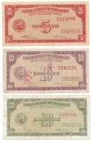 Fülöp-Szigetek 1949. 5c "SBNC" + 10c "Waterlow &amp; Sons" + 20c "De la Rue" (angol kiadások) T:F Philippines 1949. 5 Centavos "SBNC" + 10 Centavos "Waterlow &amp; Sons" + 20 Centavos "De la Rue" (English Series) C:F Krause P#125, P#128, P#130