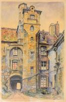 Alorain jelzéssel: Caen, városrészlet. Akvarell, papír. Bal felső sarkában apró törésnyommal. 33,5x22 cm