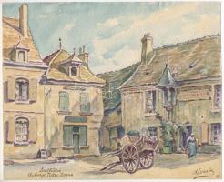 Alorain jelzéssel: La Chatre, utcarészlet. Akvarell, papír. 20,5x25,5 cm