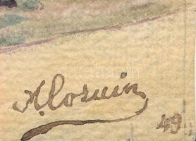 Alorain jelzéssel: La Chatre, utcarészlet. Akvarell, papír. 20,5x25,5 cm