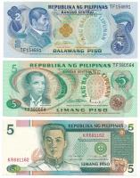 Fülöp-Szigetek DN(1972) 5P + DN(1973-1978) 2P + DN(1995-1997) 5P T:AU,F szép papír Philippines ND(1972) 5 Pesos + ND(1973-1978) 2 Pesos + ND(1995-1997) 5 Pesos C:AU,F fine paper Krause P#148, P#152, P#180