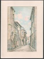 Alorain jelzéssel: Nancy, utcarészlet. Akvarell, papír. Paszpartuban. 29,5x19,5 cm
