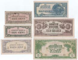Holland Kelet-India / Indonézia / Japán megszállás DN(1942) 1c (2xklf: "SS" + "S/DW") + 10c "S/AE" + 1/2G "SL" + 1G "SI" + 5G "SG" T:VF-VG, javarészben szép papír Netherlands East Indies / Indonesia / Japanese Occupation ND(1942) 1 Cent (2xdiff: "SS" + "S/DW") + 10 Cents "S/AE" + 1/2 Gulden "SL" + 1 Gulden "SI" + 5 Gulden "SG" C:VF-VG, mainly fine paper Krause P#119, P#121, P#122, P#123, P#124