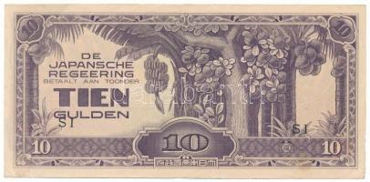 Holland Kelet-India / Indonézia / Japán megszállás DN(1942) 10G "SI", látványosan eltolódott hátlappal T:F, szép papír Netherlands East Indies / Indonesia / Japanese Occupation ND(1942) 10 Gulden "SI", with shifted print on the reverse C:F, fine paper Krause P#125
