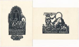 Sterbenz Károly (1901-1993), 2 db kisgrafika: Sex libris Stephanus Szigeti (erotikus ex libris) és Stephani Szigeti aetatis suae (...). Fametszet, papír, jelzett a metszeten, 7x9 és 11,5x6 cm
