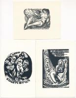 Klf. alkotók (Menyhárt József stb.): 3 db Szigeti István részére készült erotikus kisgrafika. Fametszet, papír, jelzett a metszeten, 5,5x7 és 10x7 cm közti méretekben