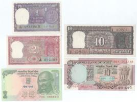 India 1969. 1R + DN(1977-1982) 2R + DN(2002-2003) 5R + DN(1977) 10R + DN(1977-1982) 10R T:AU,XF, egyiken tűzőgéplyuk India 1969. 1 Rupee + ND(1977-1982) 2 Rupees + ND(2002-2003) 5 Rupees + ND(1977) 10 Rupees + ND(1977-1982) 10 Rupees C:AU,XF, one with stapler holes