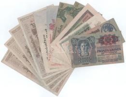 13db-os, többnyire német bankjegyből álló tétel, közte 1913. 20K piros "DEUTSCHÖSTERREICH" felülbélyegzéssel T:F,VG