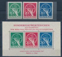 Nyugat Berlin 1949 Mi 68-70 + blokk Mi 1 (**Mi EUR 850.-) (a blokkon enyhe falcnyom / light hinge on the block)