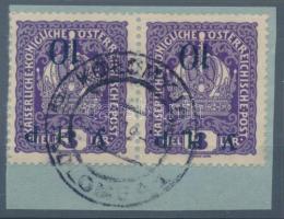 Kolomea (Nyugat-Ukrajna) 1918 Mi 2 fordított felülnyomással kivágáson, két prüff jellel a hátoldalon, ritkaság!!! RRR (az alap bélyeg Mi EUR 200.-) garancia nélkül / no guarantee