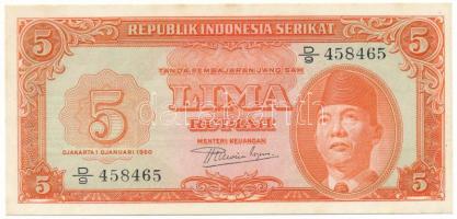 Indonézia / Serikat 1950. 5R "D/9 458465" T:AU Indonesia / Serikat 1950. 5 Rupiah "D/9 458465" C:AU Krause P#36