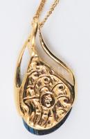 Aranyozott paua kagylóval díszített bizsu nyaklánc, szép állapotban, h: 46 cm