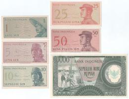 Indonézia 1964. 1s - 50s (5xklf) + 10.000R "XBW 63643" (a vízjel a papír közepén) T:UNC,AU Indonesia 1964. 1 Sen - 50 Sen (5xdiff) + 10.000 Rupiah "XBW 63643" (watermark in paper at center) C:UNC,AU Krause P#90 - P#94, P#101a