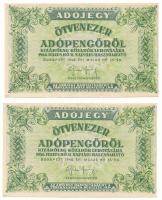 1946. 50.000AP sorszám nélkül, nem vízjeles papíron, a hátoldali szövegben csak halványan látható "/" jel és több ékezet T:AU