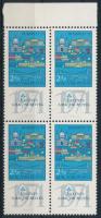 1970 Budapest '71 II. kék ívszéli négyestömb a lépcsősoron fehér folt lemezhibával (6.000)