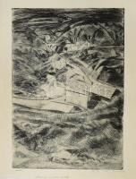 Aszódi Weil Erzsébet (1901-1976): Expresszív táj (cím nélkül). Rézkarc, papír, jelzett, próbanyomat "1 próba" jelzéssel, lap alján Aszódi Weil Erzsébet autográf feliratával ("lemez nincs meg"), lapszéli apró sérüléssel. Ritka! 36×25 cm