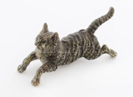 Bécsi bronz macska figura, h: 6 cm