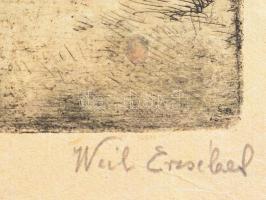 Aszódi Weil Erzsébet (1901-1976): Lány libákkal (cím nélkül). Rézkarc, papír, jelzett. Ritka, korai ...