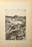 Aszódi Weil Erzsébet (1901-1976): Kis falu. Rézkarc, papír, jelzett a karcon, 39,5×28 cm