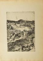 Aszódi Weil Erzsébet (1901-1976): Kis falu. Rézkarc, papír, jelzett a karcon, 39,5×28 cm