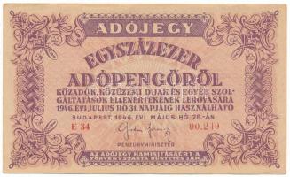 1946. 100.000AP vízjeles papíron, viszonylag alacsony "E34 00.249" sorszámmal T:F Adamo P51