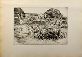 Aszódi Weil Erzsébet (1901-1976): Birkanyáj (cím nélkül). Rézkarc, papír. Jelzett a karcon (halványan). 27,5x39,5 cm