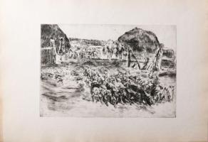 Aszódi Weil Erzsébet (1901-1976): Birkanyáj (cím nélkül). Rézkarc, papír. Jelzett a karcon (halványan). 27,5x39,5 cm