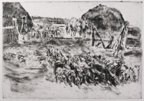 Aszódi Weil Erzsébet (1901-1976): Birkanyáj (cím nélkül). Rézkarc, papír. Jelzett a karcon (halványan). 27,5x39,5 cm