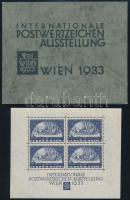 Ausztria 1933 WIPA blokk tokkal együtt, a beragasztásból származó ragasztónyomok szinte nem látszanak, a blokk alsó és felső szélén falcos. (Mi EUR 2.750.-)