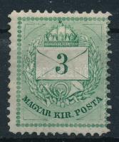 1874 3kr elfogazva, gyöngyjavítással, 13-as fogazás