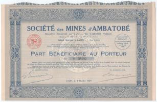 Franciaország / Lyon 1929. "Société des Mines d'Ambatobé" részvény 100Fr-ről (4x) sor...