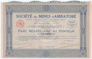 Franciaország / Lyon 1929. "Société des Mines d'Ambatobé" részvény 100Fr-ről (4x) sor...