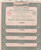 Franciaország / Párizs 1924. "Société Anonyme des Mines des Bormettes" részvény 100Fr-ről (4x) sorszámkövetők "001175 - 001178" T:AU France / Paris 1924. "Société Anonyme des Mines des Bormettes" share about 100 Francs (4x) consecutive serials "001175 - 001178" C:AU