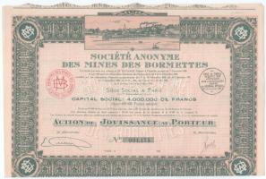 Franciaország / Párizs 1924. "Société Anonyme des Mines des Bormettes" részvény 100Fr-ről ...
