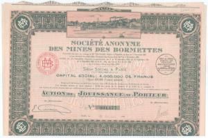 Franciaország / Párizs 1924. "Société Anonyme des Mines des Bormettes" részvény 100Fr-ről ...
