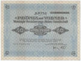 Ausztria / Bécs 1925. "Phönix und Wiener - Vereingte Versicherungs-Aktien-Gesellschaft" részvény 40Sch-ről, szelvényekkel T:XF Austria / Wien 1925. "Phönix und Wiener - Vereingte Versicherungs-Aktien-Gesellschaft" share about 40 Schilling with coupons C:XF