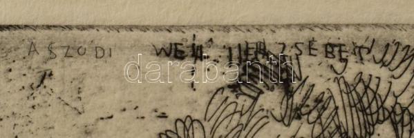 Aszódi Weil Erzsébet (1901-1976): Kislány macskával (cím nélkül). Rézkarc, papír. Jelzett a karcon. ...