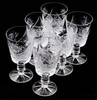 Csiszolt mintával 6 darabos kristály pohár garnitúra, hibátlan, m: 13,5 cm