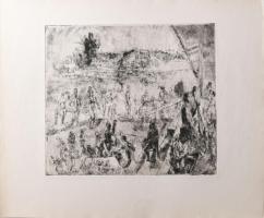 Aszódi Weil Erzsébet (1901-1976): Strandon (cím nélkül). Rézkarc, papír, jelzett a karcon. 29,5×39 c...