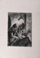 Aszódi Weil Erzsébet (1901-1976): Lámpafénynél (cím nélkül). Rézkarc, papír, jelzés nélkül. Lapszéli...