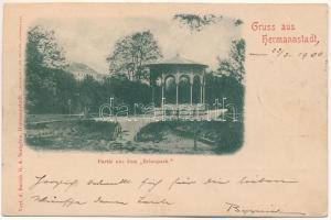 1900 Nagyszeben, Hermannstadt, Sibiu; Partie aus dem Erlenpark. Verlag G. A. Seraphin. Lichtdruck v. Jos. Drotleff / Erlen- sétány, gloriett, park / park (vágott / cut)
