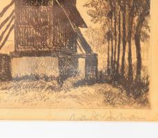 Zádor István (1882-1963): Szénaboglyák góréval. Rézkarc, papír, jelzett. Kissé foltos. Üvegezett fak...