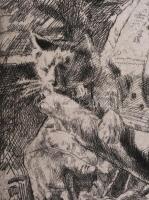 Aszódi Weil Erzsébet (1901-1976): Kislány macskával (cím nélkül). Rézkarc, papír. Jelzett a karcon. ...