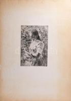 Aszódi Weil Erzsébet (1901-1976): Kislány macskával (cím nélkül). Rézkarc, papír. Jelzett a karcon. ...