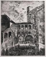 Aszódi Weil Erzsébet (1901-1976): Hangverseny a Rákóczi várban (Sárospatak). Rézkarc, papír, jelzett a karcon, 37×29,5 cm