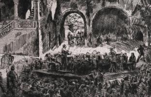 Aszódi Weil Erzsébet (1901-1976): Hangverseny a Rákóczi várban (Sárospatak). Rézkarc, papír, jelzett...